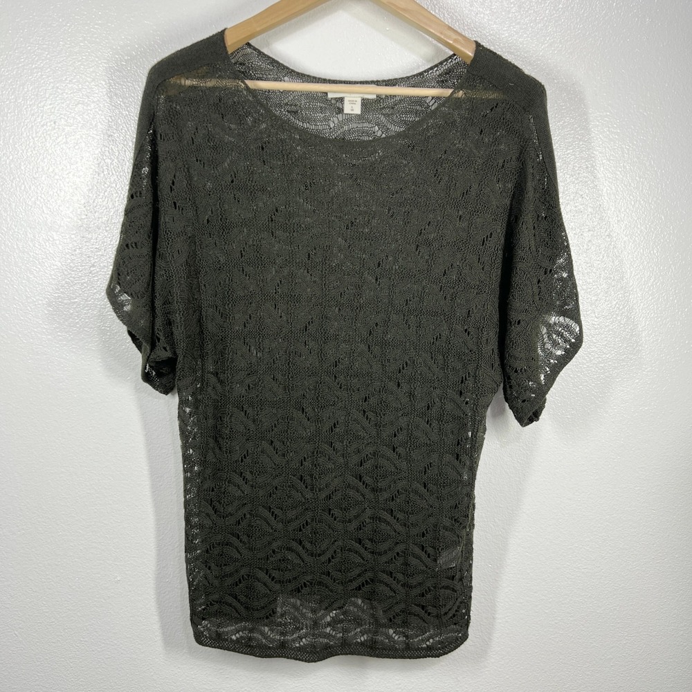 Coldwater Creek Knit Top Olive Green Cover Up Short Sleeve Size Large Flowy Boxy